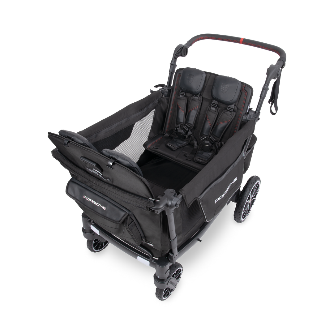 Wonderfold Porsche L4 Quad Stroller Wagon side-entry door and storage pockets for family outings