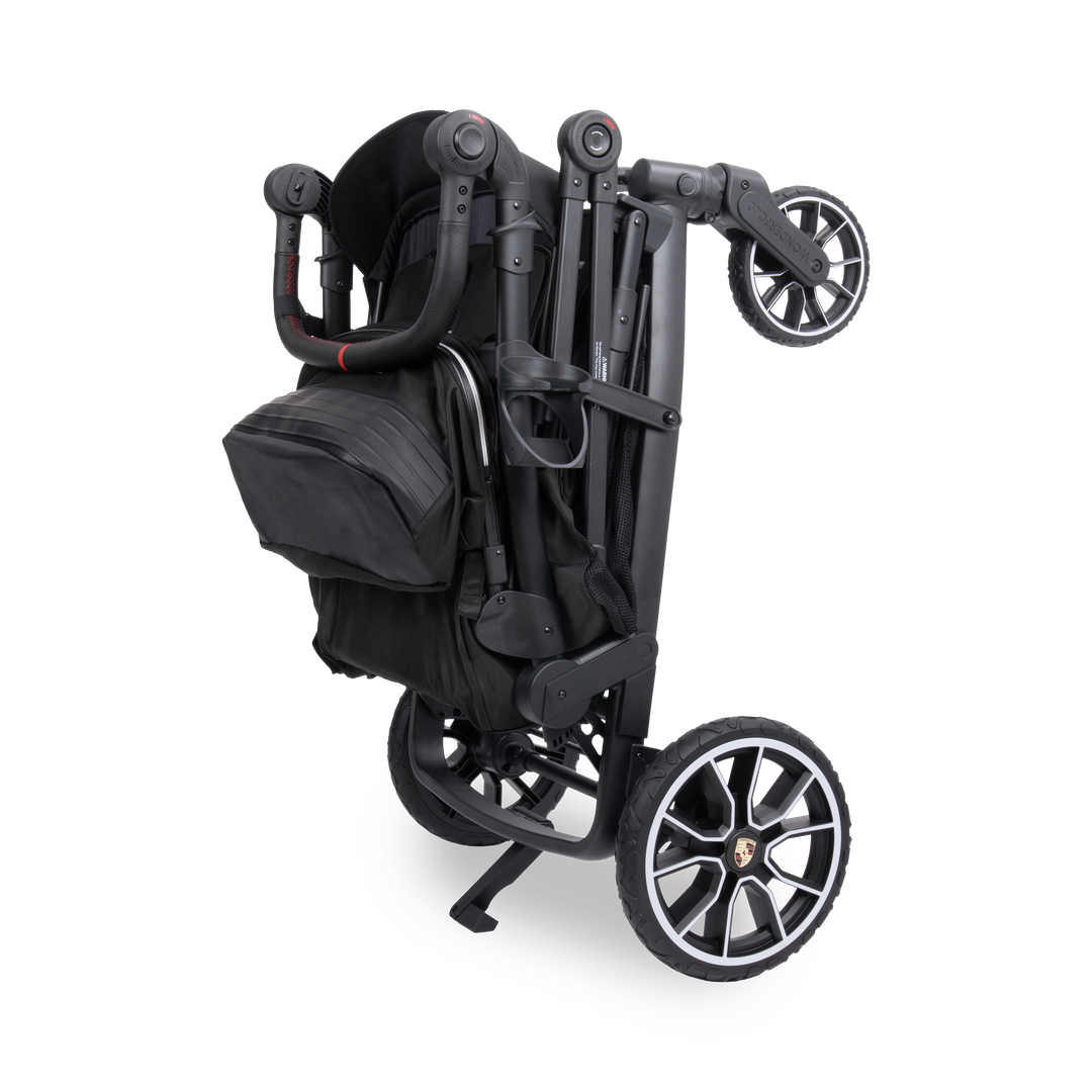 Kids stroller wagon with drive mode dial handlebar: WonderFold x Porsche L4 Quad Stroller Wagon