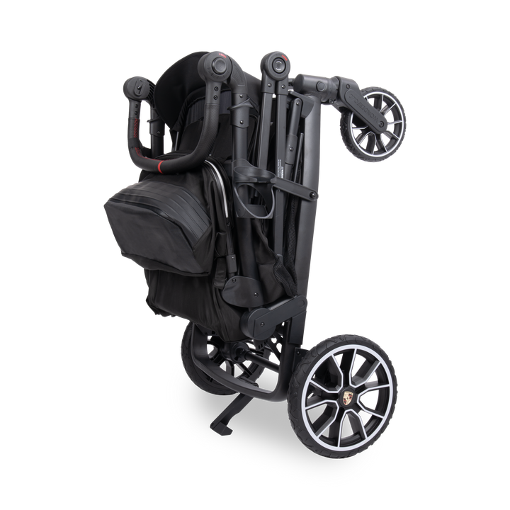 Kids stroller wagon with drive mode dial handlebar: WonderFold x Porsche L4 Quad Stroller Wagon