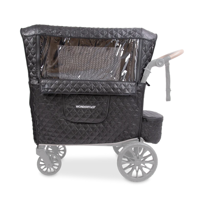 Weatherproof Wonderfold Cold Weather Shield for double stroller ensures comfort during windy outdoor trips