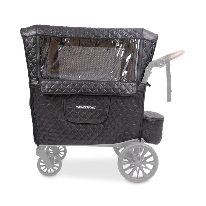 Weatherproof Wonderfold Cold Weather Shield for double stroller ensures comfort during windy outdoor trips