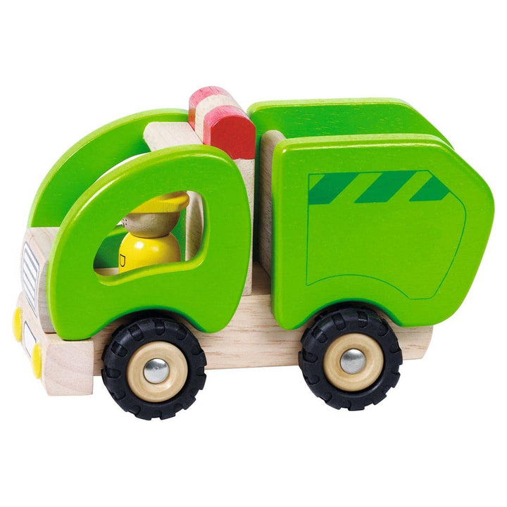 Goki wooden garbage truck toy for toddlers