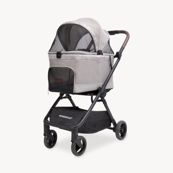 Wonderfold Bella Pet Stroller in Light Gray, a one-hand fold dog stroller for everyday walks