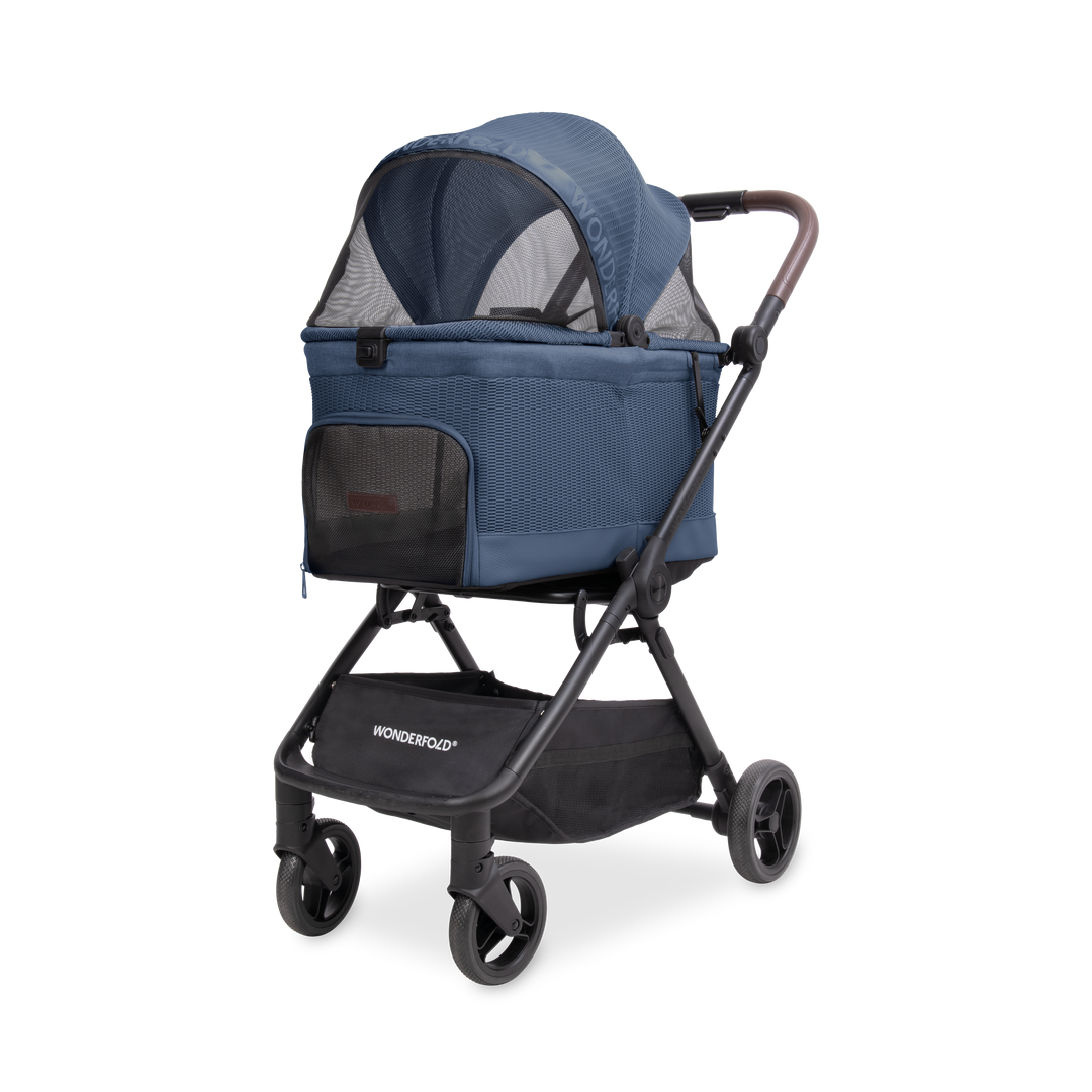 Harbor blue pet stroller: Wonderfold Bella Pet Stroller with dual safety tethers for dogs and cats