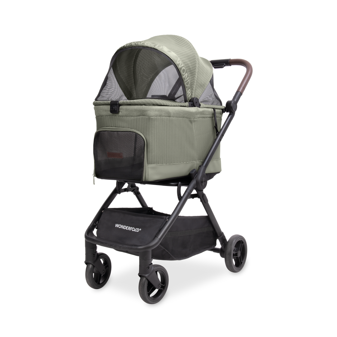 Wonderfold Bella Pet Stroller Moss green, a self-standing cat stroller with AutoFold