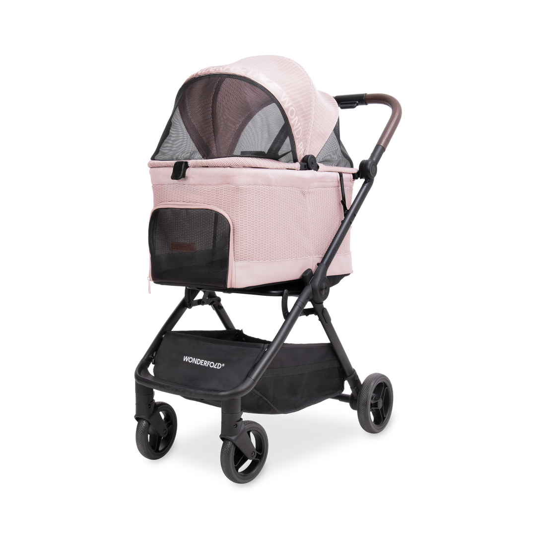 Pet stroller in Rose pink by Wonderfold, the Bella Pet Stroller with one-hand fold