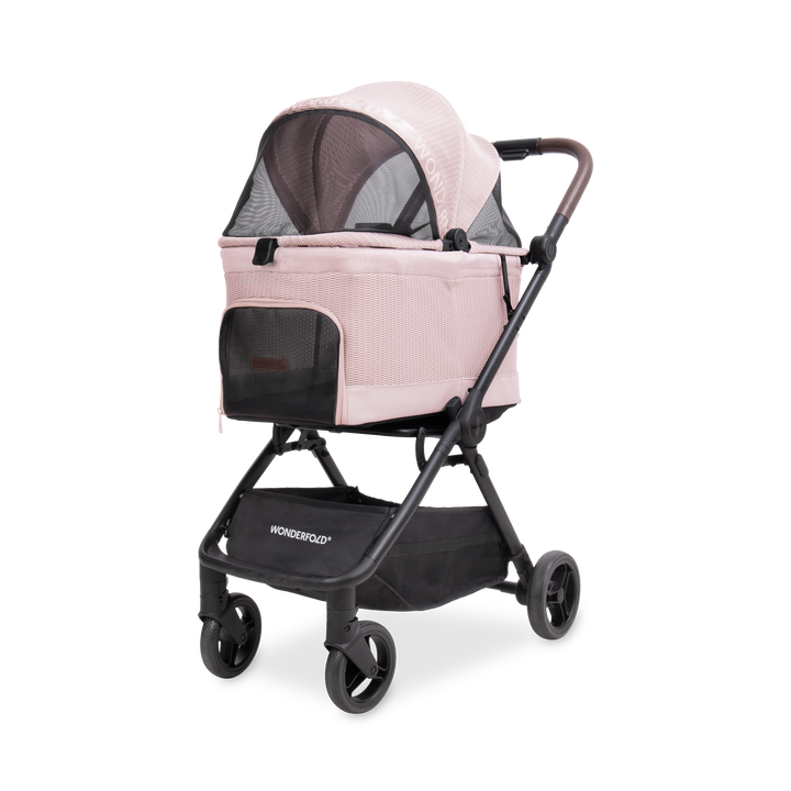 Pet stroller in Rose pink by Wonderfold, the Bella Pet Stroller with one-hand fold