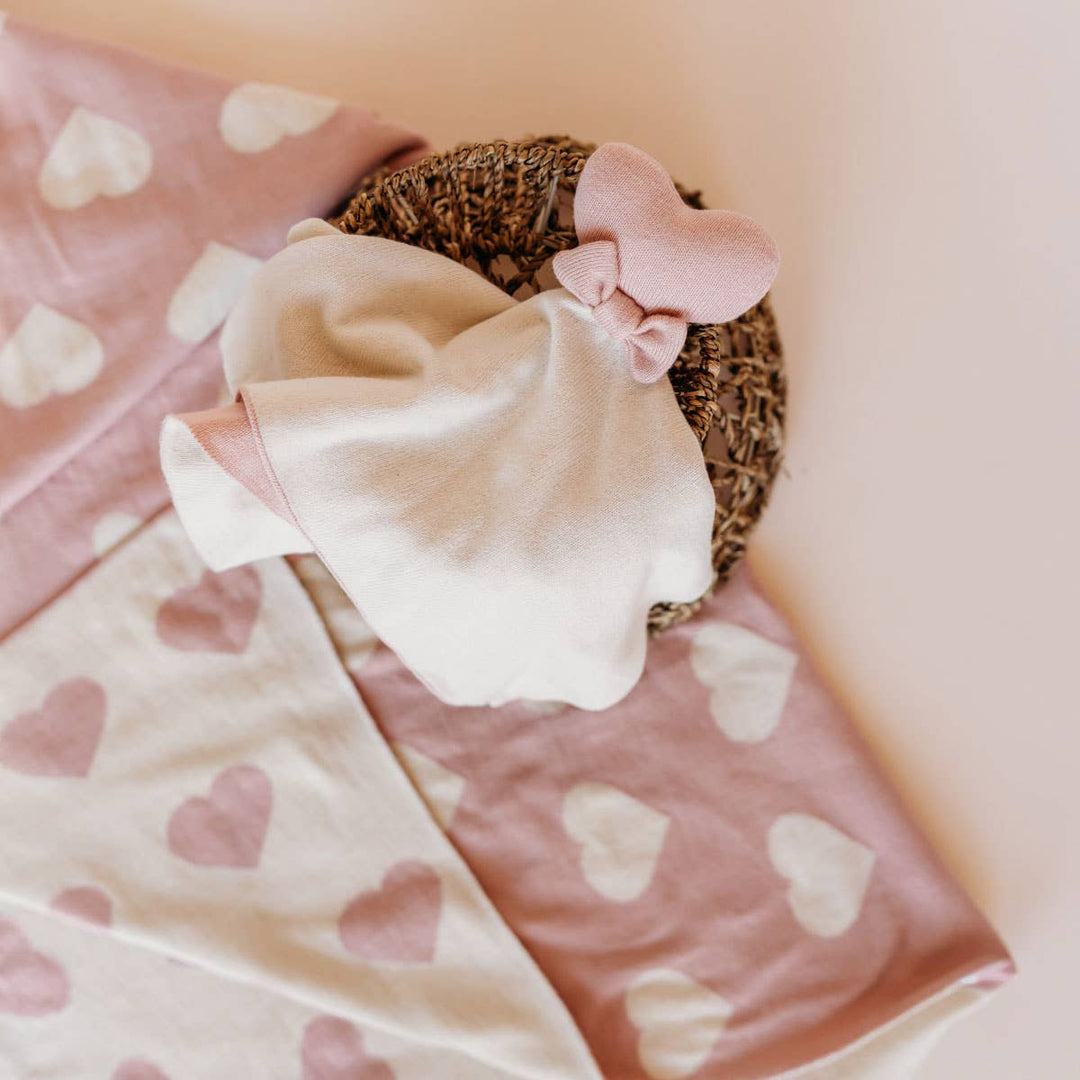 Shop baby blankets online from Viverano Organics, Hearts Reversible Sweater Knit Baby Blanket cozy and warm