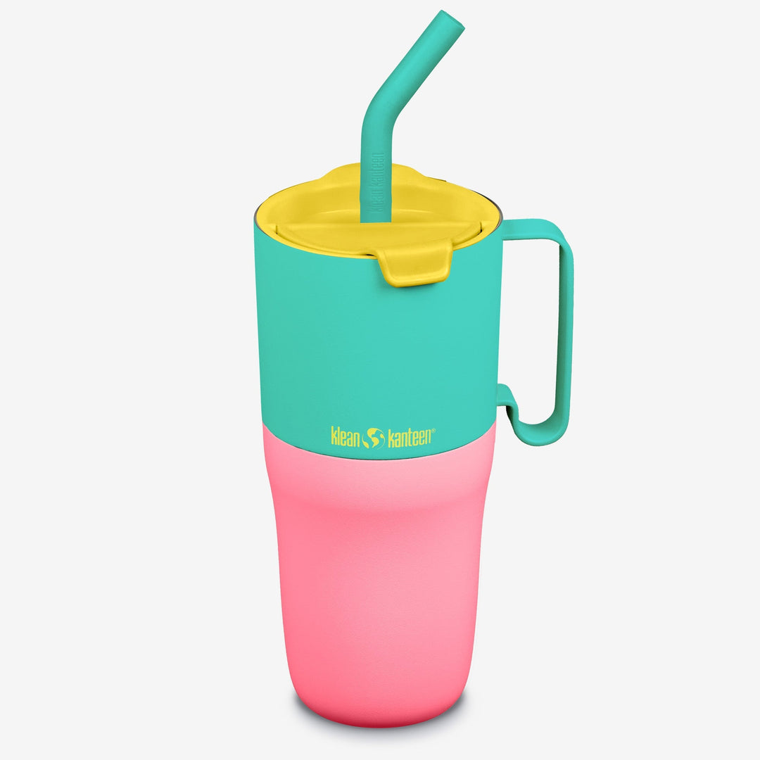 Klean Kanteen 26oz Rise Tumbler in Turquoise Kaleidoscope with Straw Lid, crafted from stainless steel for hot or cold beverages.