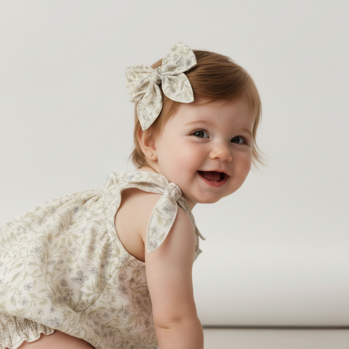 MakeMake Organics Bluebelle Organic Hair Bow Clip - dobby weave organic cotton baby accessory