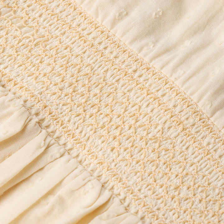 MakeMake Organics Smocked Collar Dress Yellow lifestyle - boutique organic cotton toddler dress