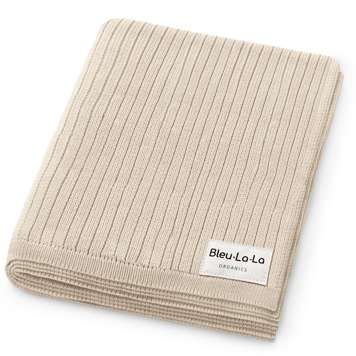 Folded blush pink Bleu La La Organic Ribbed Knit Cotton Baby Blanket, soft organic cotton knitted receiving blanket