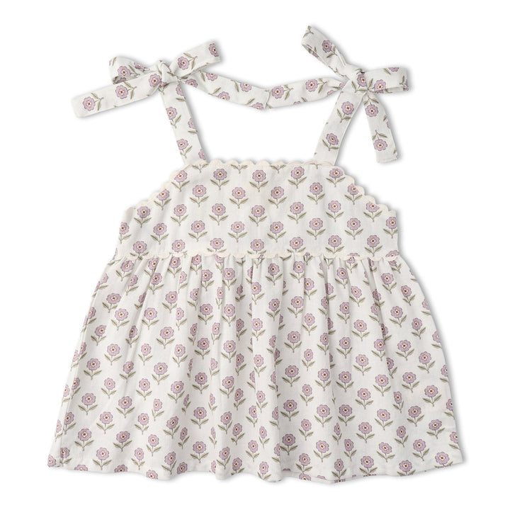 MakeMake Organics Lavender Tie Up Set lifestyle - dreamy organic cotton toddler summer outfit