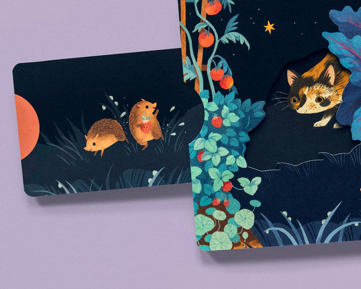 Whimsical fox illustration with pull tab detail from Moonlight Prance book