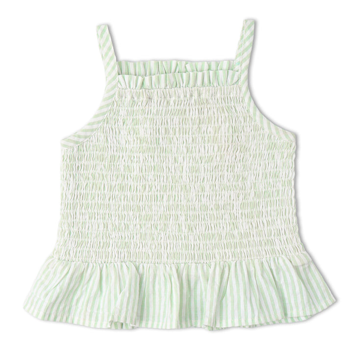 MakeMake Organics Basil Smocked Bloomer Set lifestyle - botanical organic cotton infant set