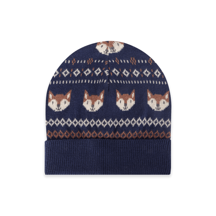 Fox Fair Isle Knit Round Baby Beanie (Organic Cotton)