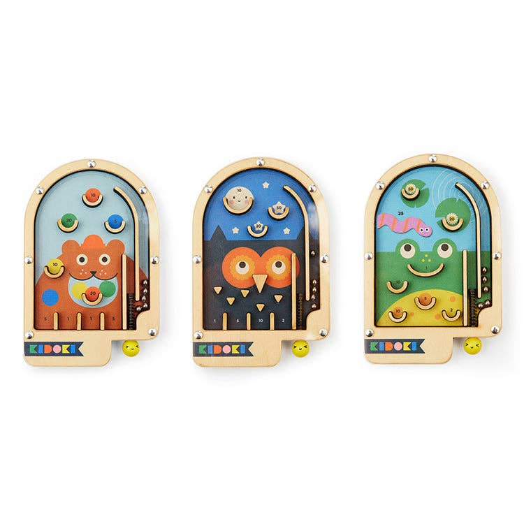 Assorted wooden Owl Bear and Frog pinball children's toys