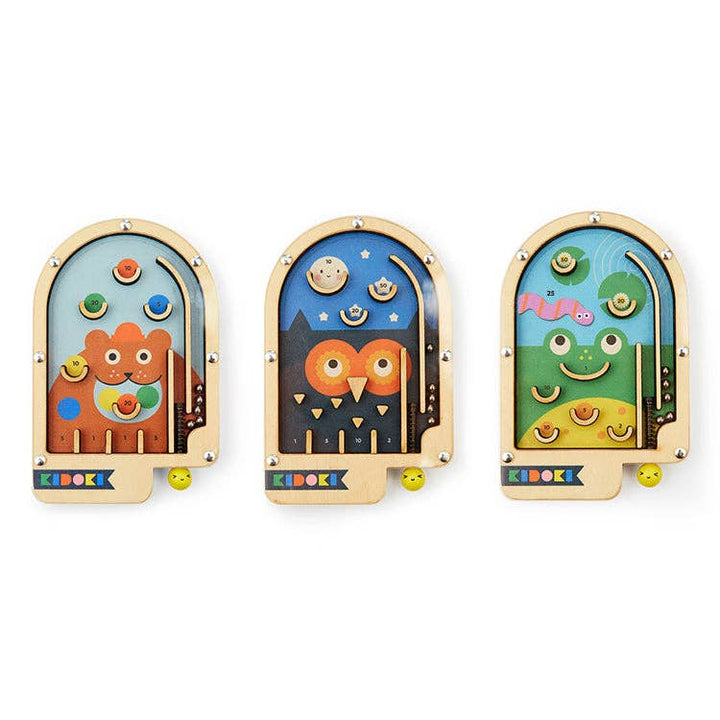 Assorted wooden Owl Bear and Frog pinball children's toys
