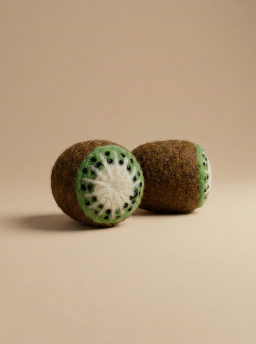 Close-up of Felt Kiwi play food by Kaddu, ideal Montessori sensory toy