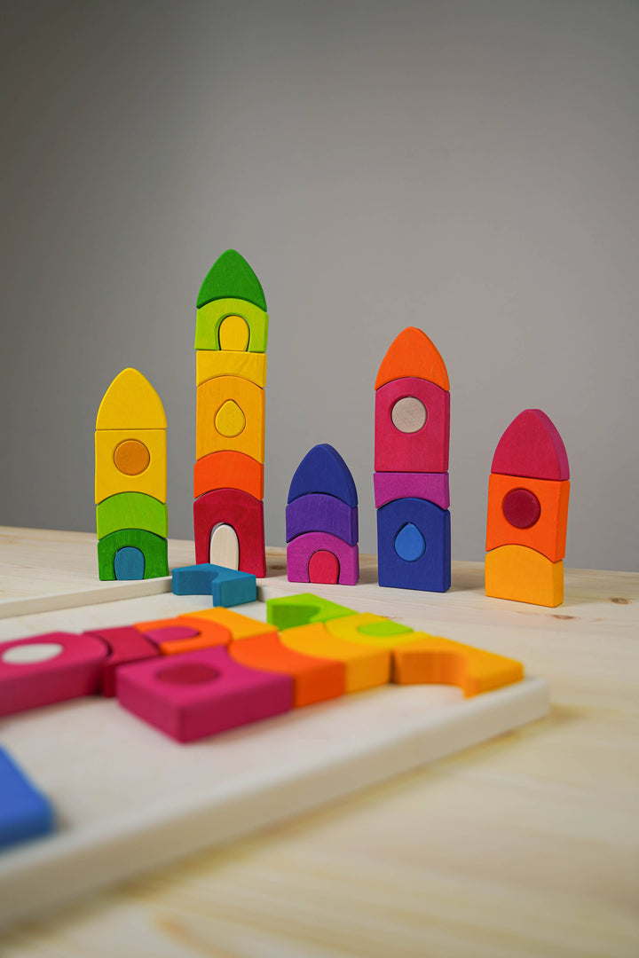 stack wooden baby city rainbow puzzle toy goki 