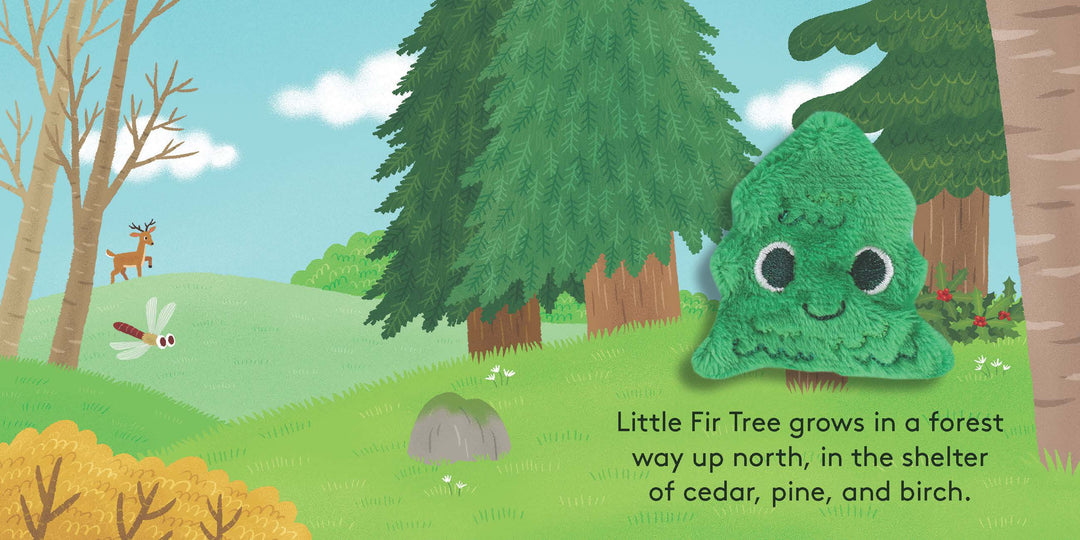 Winter forest spread from Little Fir Tree Finger Puppet Book with woodland animals