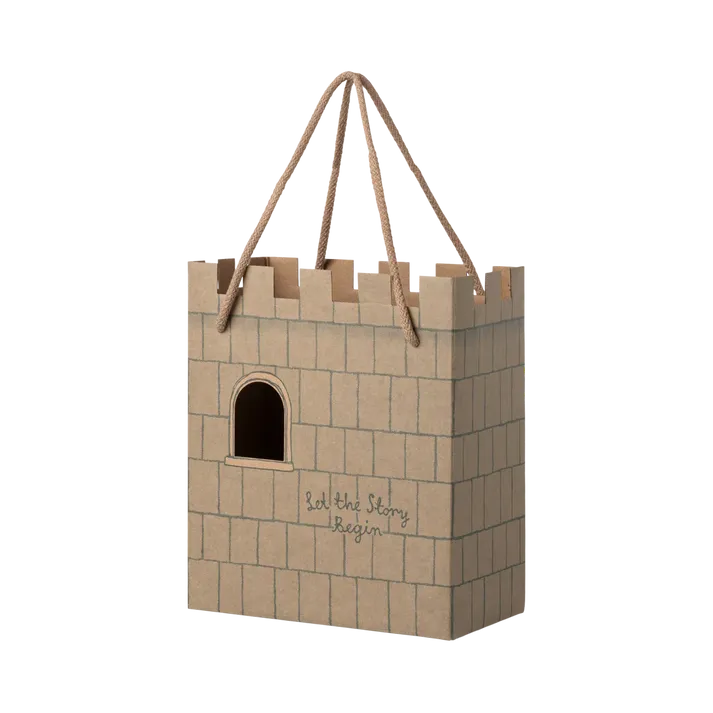 Maileg Castle Paper Bag in Mint, a castle-shaped FSC paper gift bag for Maileg toys