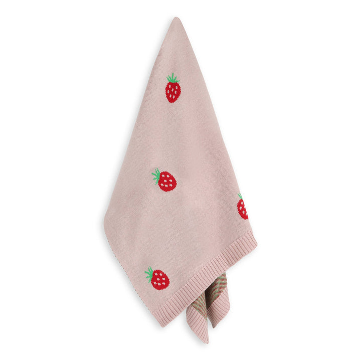Strawberry Organic Cotton Jacquard Baby Blanket from Viverano Organics, luxury baby blankets with gentle softness