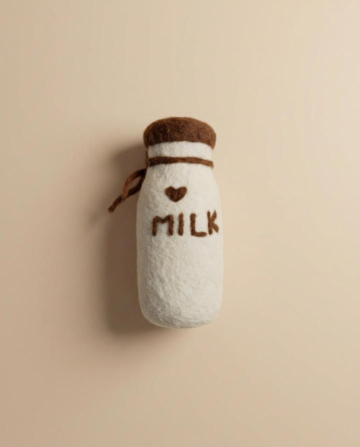 Kaddu Felt Milk Bottle pretend play food with twine tie and heart detail