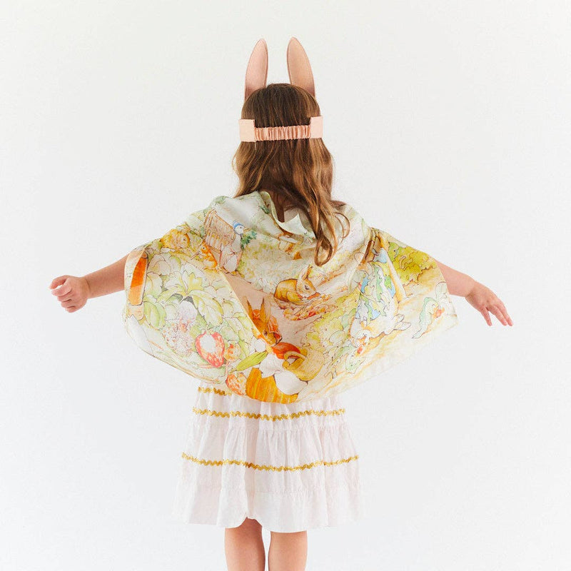 child wearing seek and find bunny garden play silk sarah&