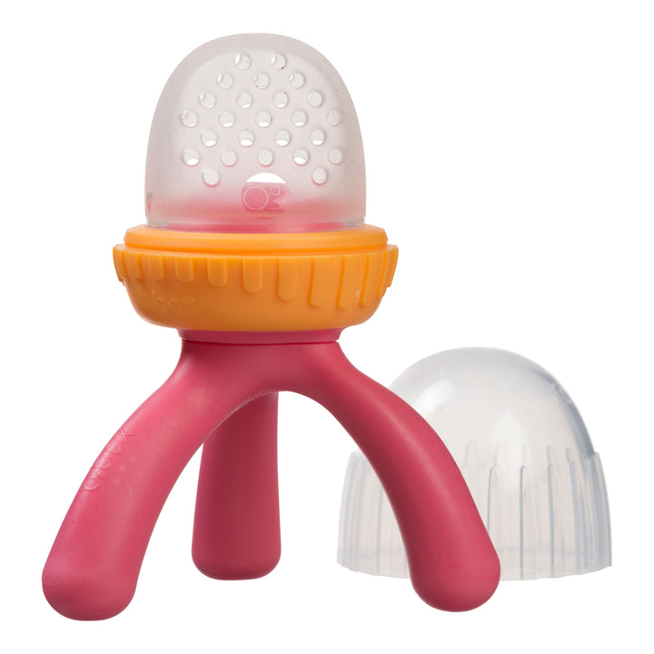 b box silicone baby feeder in strawberry shake