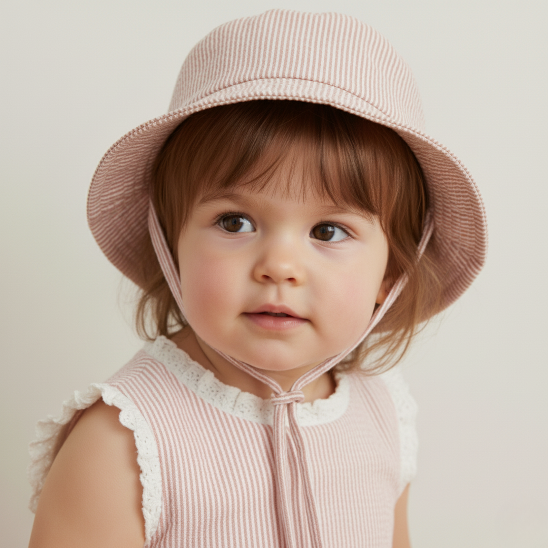MakeMake Organics Coral Stripes Organic Bucket Sun Hat - GOTS certified cotton baby sun hat