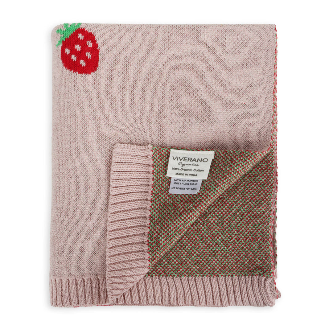 Viverano Organics presents Strawberry Organic Cotton Jacquard Baby Blanket, ideal newborn baby blankets