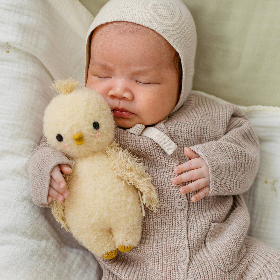Cuddle + Kind Baby Bouclé Chick soft yellow — best hand-knit stuffed animal gift for baby shower