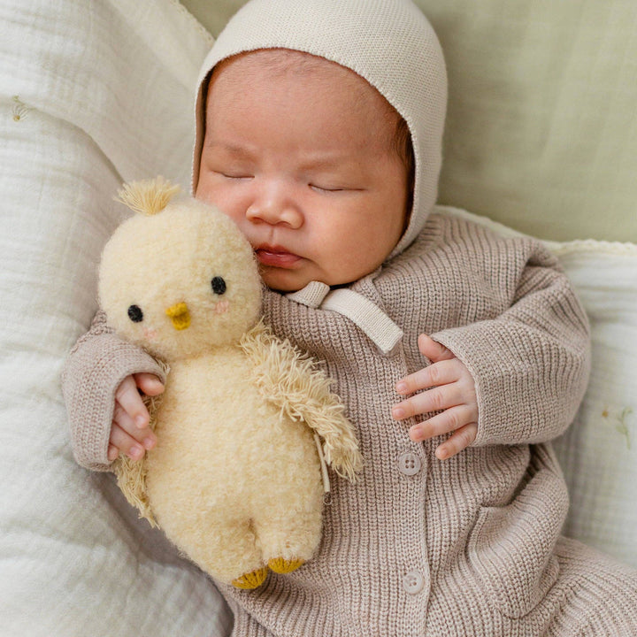 Cuddle + Kind Baby Bouclé Chick soft yellow — best hand-knit stuffed animal gift for baby shower