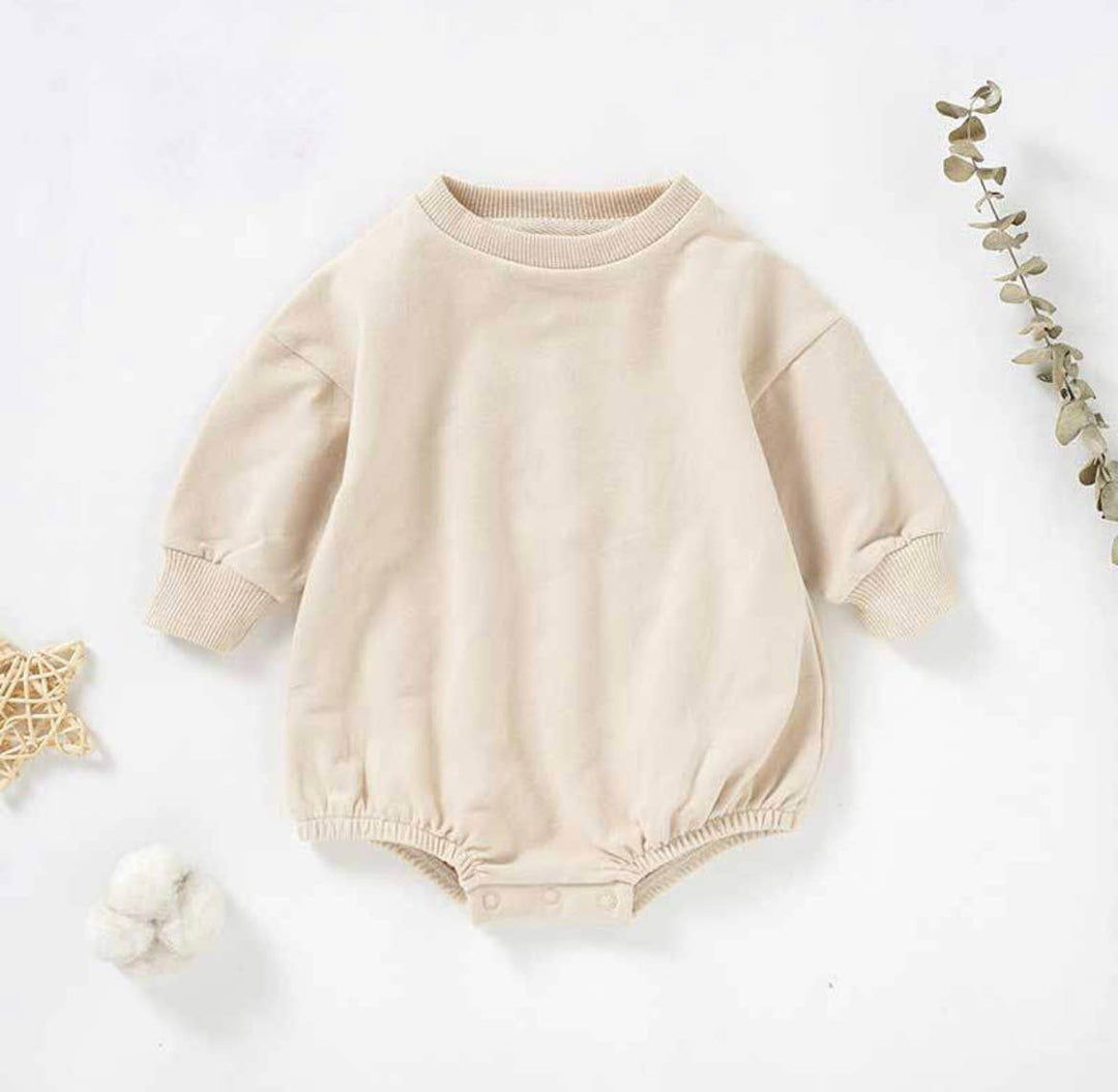 cream colored long sleeve sweater bubble infant romper made by boho babe 