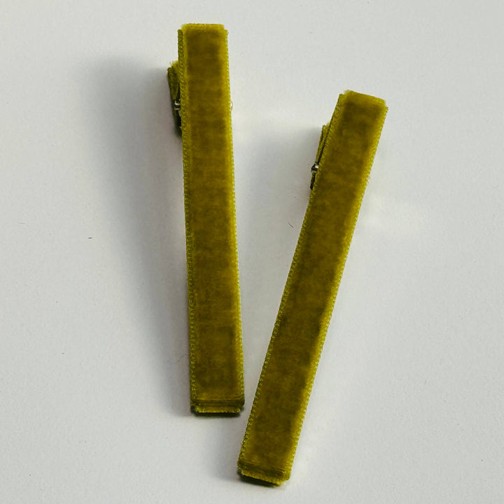 A charming set of Cookie & the Dude Japanese Velvet Bar Clips - Cool boutique velvet hair accessories for kids