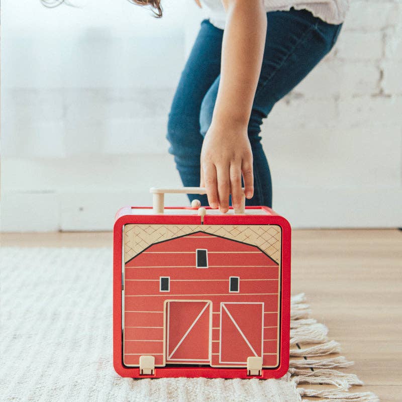 Take with Me Farm by Wonder & Wise – best travel toy toddler gift with 13 wooden farm pieces