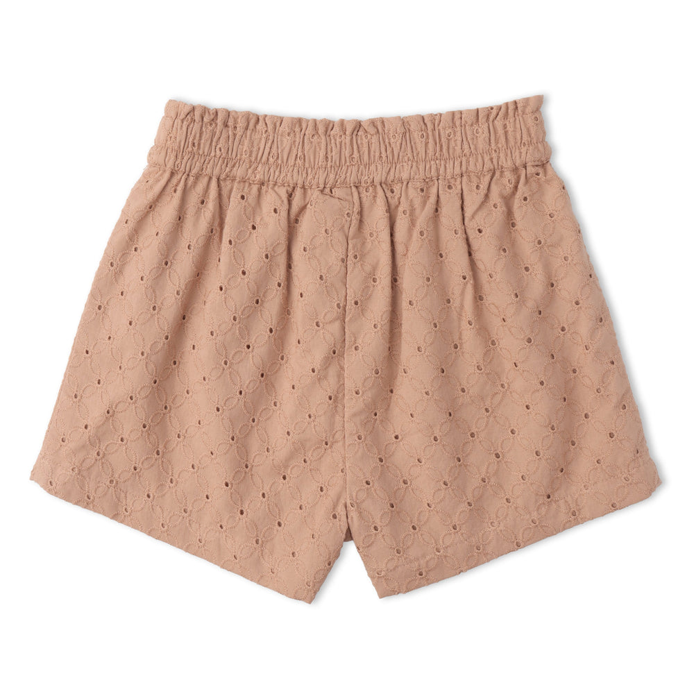 MakeMake Organics Clay Eyelet Set lifestyle - sophisticated organic cotton toddler summer outfit