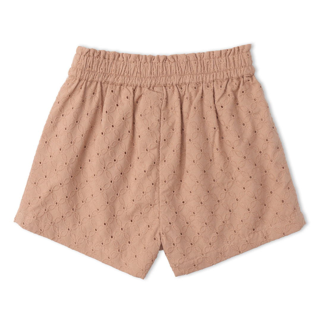 MakeMake Organics Clay Eyelet Set lifestyle - sophisticated organic cotton toddler summer outfit