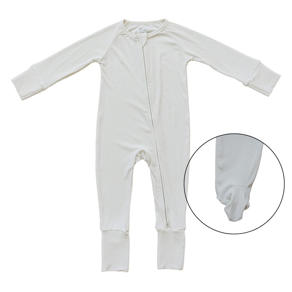 Mebie Baby Cream ribbed organic bamboo zip-up