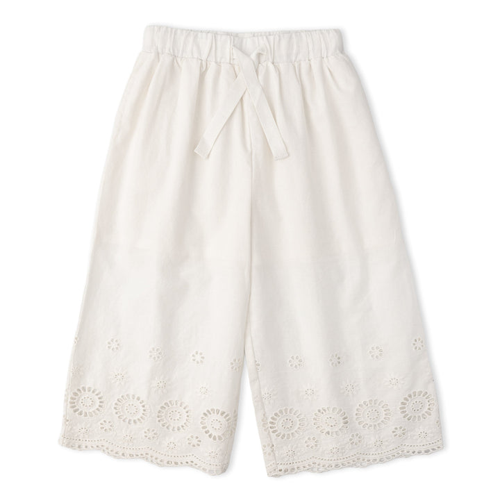 MakeMake Organics Eyelet Top Pant Set Ivory flat lay - breathable organic cotton toddler separates
