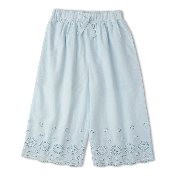 Light blue eyelet top and pant set back view - MakeMake Organics organic toddler separates