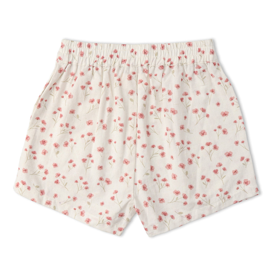 Organic pink bloom floral tie-front top and shorts - MakeMake Organics adjustable toddler outfit set