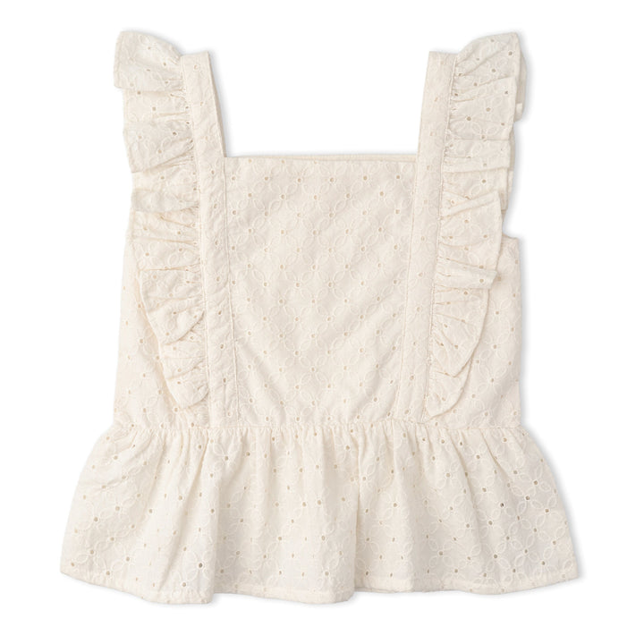 MakeMake Organics Ivory Eyelet Set lifestyle - breathable organic eyelet toddler summer outfit
