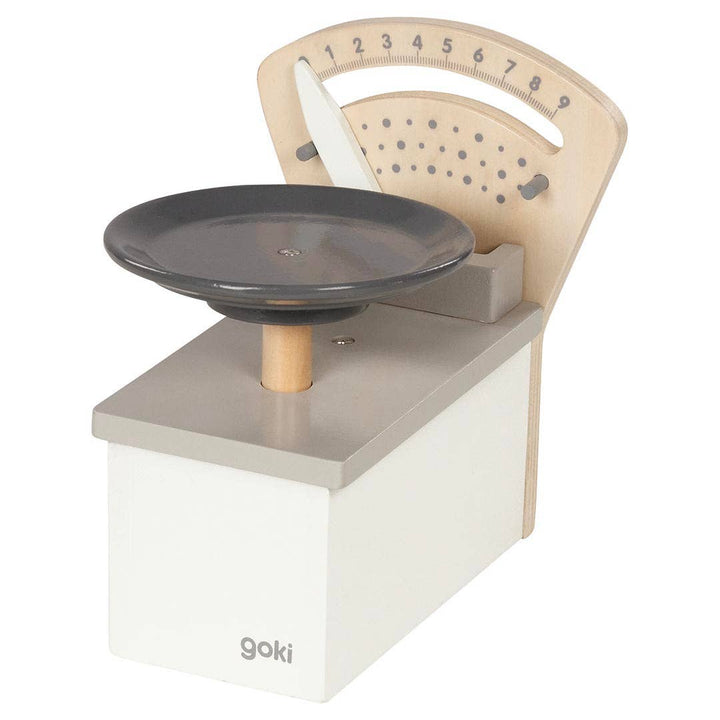 Goki Wooden Scale, a wooden toy that makes learning balance and weight fun for kids.