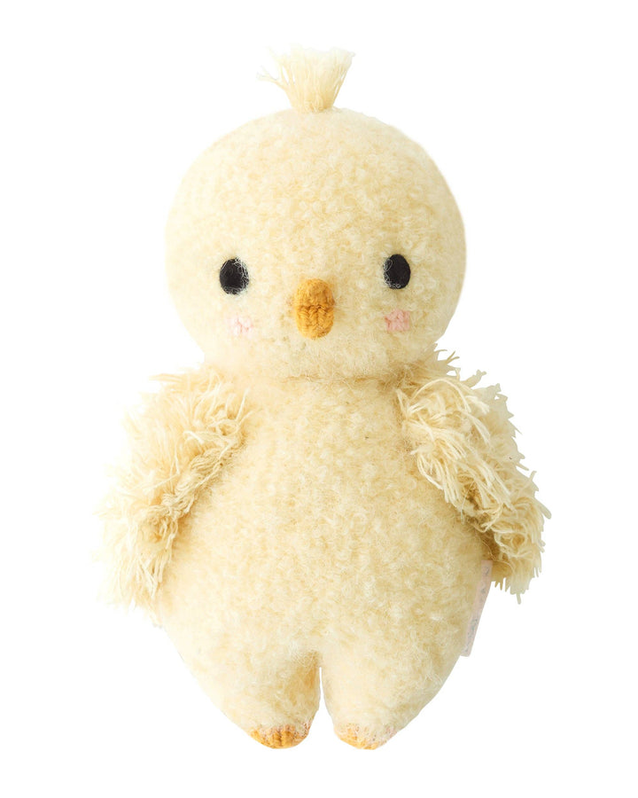 Cuddle + Kind Baby Bouclé Chick Buttercup — hand-knit stuffed animal chick in soft yellow bouclé yarn for babies