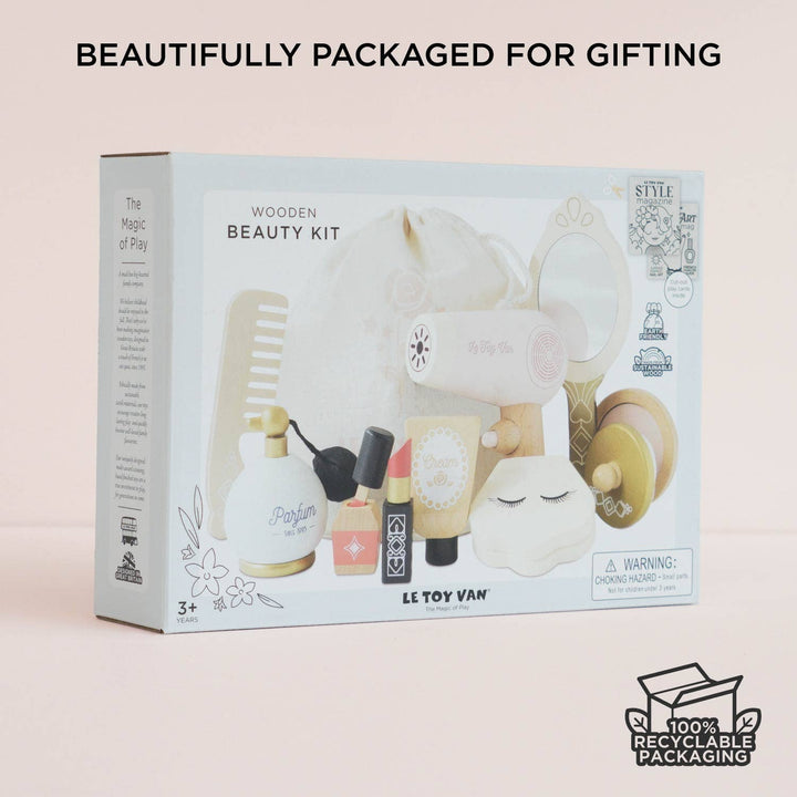 Le Toy Van star beauty bag with cotton carry case and wooden beauty accessories
