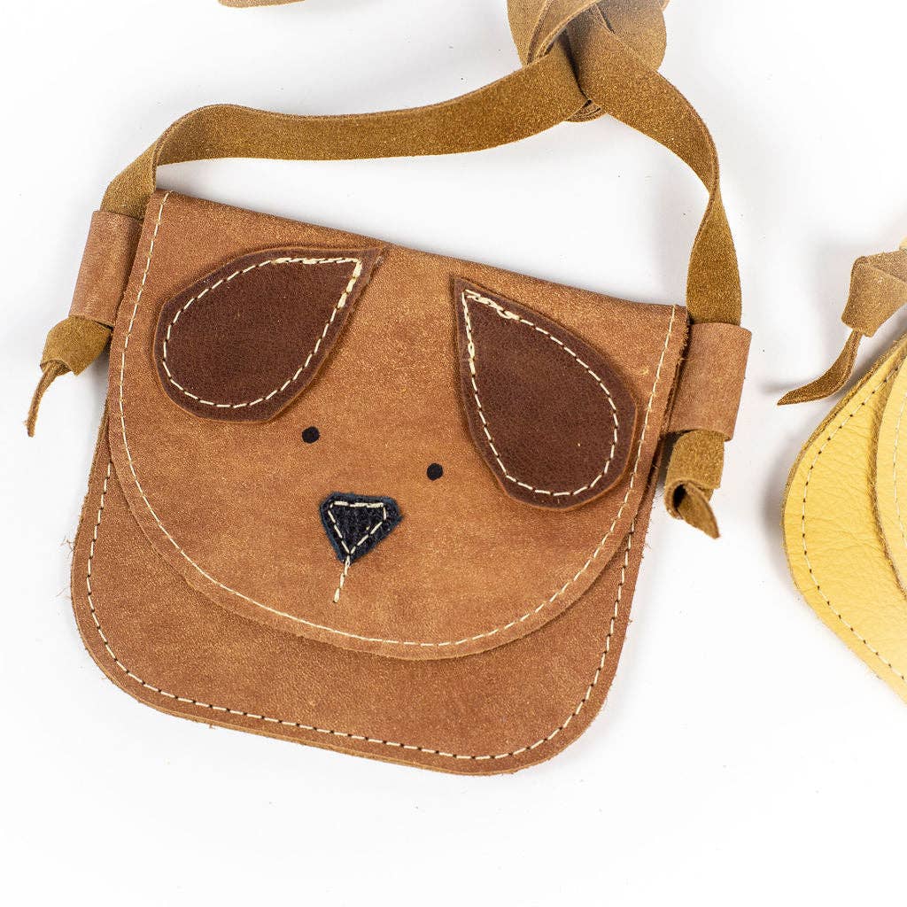 Starry Knight Design Critter Leather Purse, Brown Doggie kids bag