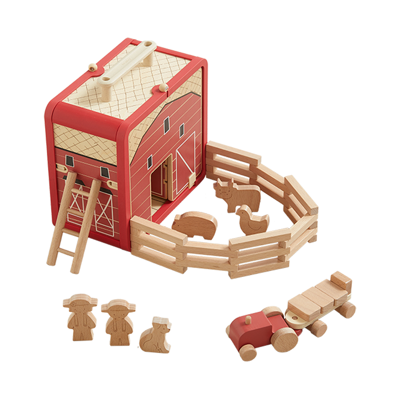 Wonder & Wise Take with Me Farm wooden playset a portable farm toy with 13 pieces for toddlers
