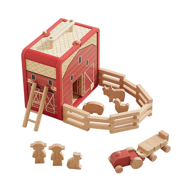 Wonder & Wise Take with Me Farm wooden playset a portable farm toy with 13 pieces for toddlers
